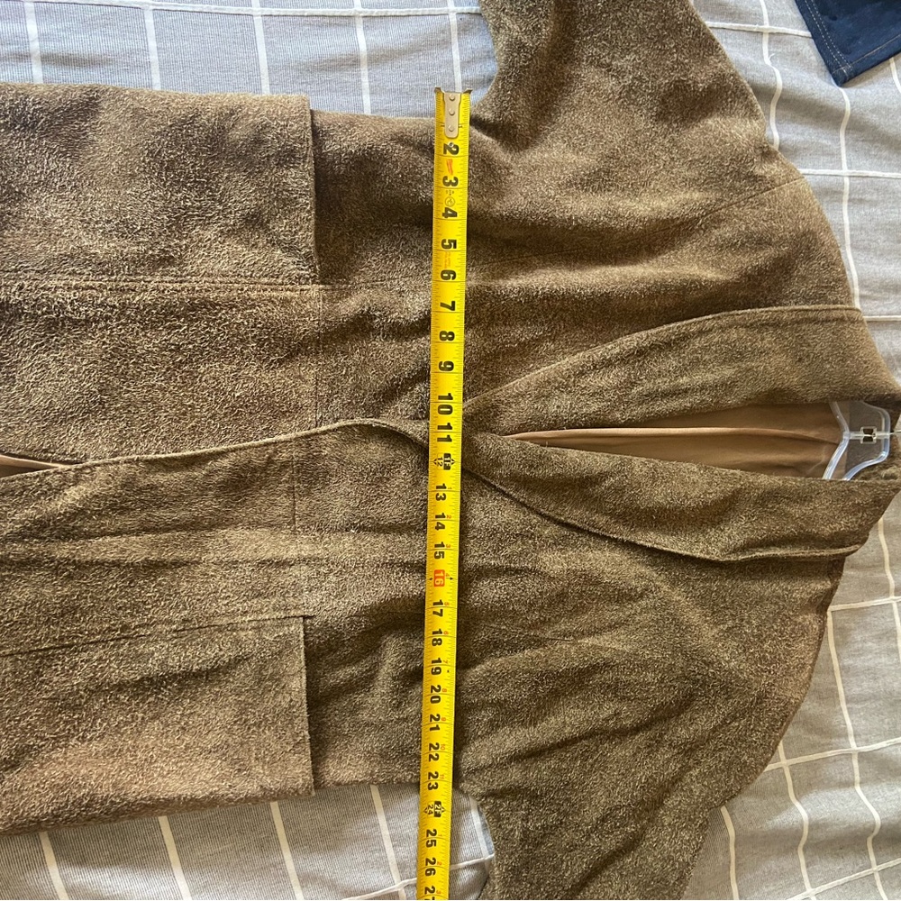 Women's Suede Open-Front Brown Leather Jacket - Picture 9 of 12